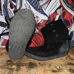 Size 9 - UGG Australia Classic Cardy Knit Boots Black USED NO BOX Knee High